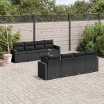 Set mobilier de grădină cu perne, 9 piese, negru, poliratan GartenMobel Dekor