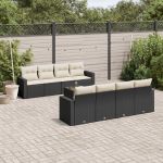 Set mobilier de grădină cu perne, 9 piese, negru, poliratan GartenMobel Dekor
