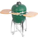 Grătar ceramic Kamado Egg 21 inch, 46,7 cm, verde, cu suport și roți
