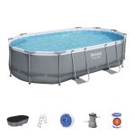 Piscină supraterană ovală Bestway Power Steel cu filtru și scară 488x305x107 cm