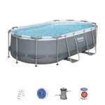 Piscină supraterană ovală Bestway Power Steel cu filtru și scară 427x250x100 cm