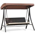 Leagăn de grădină HURGHADA, 3 locuri, ratan, max. 240 kg, maro