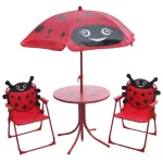 Set de grădină pentru copii cu umbrelă buburuză, masă și 2 scaune