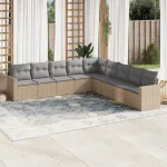 Set canapele de grădină, 9 piese, cu perne, bej, poliratan GartenMobel Dekor
