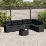 Set mobilier de grădină cu perne, 8 piese, negru, poliratan GartenMobel Dekor