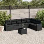 Set mobilier de grădină cu perne, 8 piese, negru, poliratan GartenMobel Dekor