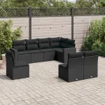 Set mobilier de grădină cu perne, 8 piese, negru, poliratan GartenMobel Dekor