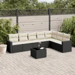 Set mobilier de grădină cu perne, 8 piese, negru, poliratan GartenMobel Dekor