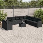 Set canapele de grădină, 12 piese, cu perne, negru, poliratan GartenMobel Dekor