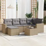 Set canapele de grădină, 7 piese, cu perne, bej, poliratan GartenMobel Dekor