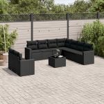 Set canapele de grădină cu perne, 10 piese, negru, poliratan GartenMobel Dekor
