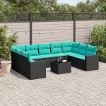 Set canapele de grădină cu perne, 10 piese, negru, poliratan GartenMobel Dekor