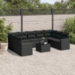 Set canapele de grădină cu perne, 10 piese, negru, poliratan GartenMobel Dekor