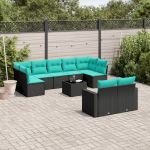 Set canapele de grădină cu perne, 10 piese, negru, poliratan GartenMobel Dekor
