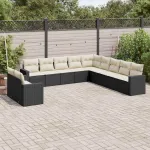 Set canapele de grădină cu perne, 11 piese, negru, poliratan GartenMobel Dekor