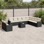 Set canapele de grădină cu perne, 11 piese, negru, poliratan GartenMobel Dekor