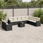 Set canapele de grădină cu perne, 11 piese, negru, poliratan GartenMobel Dekor