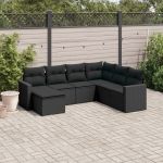 Set canapele de grădină cu perne, 7 piese, negru, poliratan GartenMobel Dekor
