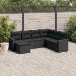 Set canapele de grădină cu perne, 7 piese, negru, poliratan GartenMobel Dekor