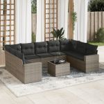 Set mobilier de grădină cu perne, 10 piese, gri, poliratan GartenMobel Dekor