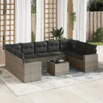 Set mobilier de grădină cu perne, 10 piese, gri, poliratan GartenMobel Dekor
