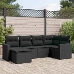 Set mobilier de grădină cu perne, 6 piese, negru, poliratan GartenMobel Dekor