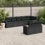 Set mobilier de grădină cu perne, 8 piese, negru, poliratan GartenMobel Dekor