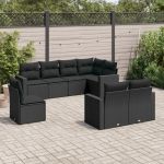 Set mobilier de grădină cu perne, 8 piese, negru, poliratan GartenMobel Dekor