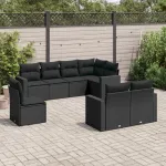 Set mobilier de grădină cu perne, 8 piese, negru, poliratan GartenMobel Dekor