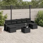 Set mobilier de grădină cu perne, 8 piese, negru, poliratan GartenMobel Dekor