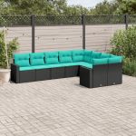 Set mobilier de grădină cu perne, 9 piese, negru, poliratan GartenMobel Dekor