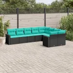 Set mobilier de grădină cu perne, 9 piese, negru, poliratan GartenMobel Dekor