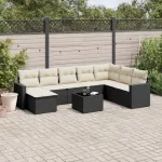 Set mobilier de grădină cu perne, 9 piese, negru, poliratan GartenMobel Dekor