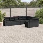 Set mobilier de grădină cu perne, 9 piese, negru, poliratan GartenMobel Dekor