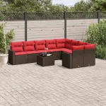 Set canapele de grădină cu perne, 10 piese, maro, poliratan GartenMobel Dekor