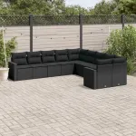 Set canapele de grădină cu perne, 10 piese, negru, poliratan GartenMobel Dekor