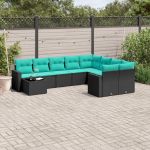Set canapele de grădină cu perne, 10 piese, negru, poliratan GartenMobel Dekor