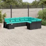 Set canapele de grădină cu perne, 10 piese, negru, poliratan GartenMobel Dekor