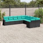 Set canapele de grădină cu perne, 10 piese, negru, poliratan GartenMobel Dekor