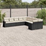 Set canapele de grădină cu perne, 10 piese, negru, poliratan GartenMobel Dekor
