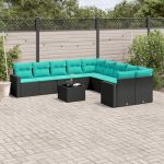 Set canapele de grădină cu perne, 11 piese, negru, poliratan GartenMobel Dekor