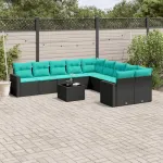 Set canapele de grădină cu perne, 11 piese, negru, poliratan GartenMobel Dekor