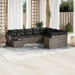 Set mobilier de grădină cu perne, 10 piese, gri, poliratan GartenMobel Dekor