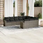 Set mobilier de grădină cu perne, 10 piese, gri, poliratan GartenMobel Dekor