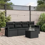 Set mobilier de grădină cu perne, 5 piese, negru, poliratan GartenMobel Dekor