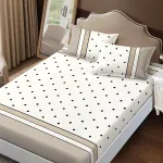 Husă de pat din finet cu elastic 160x200 cm + 2 fețe pernă, Buline crem