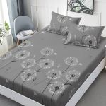 Husă de pat din finet cu elastic 160x200 cm și 2 fețe pernă, Papadii gri