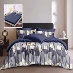 Lenjerie de pat finet 6 piese cu cearceaf elastic, albastru geometric