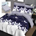 Lenjerie de pat finet 6 piese cu cearceaf elastic, fluturi gri-alb