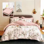 Lenjerie de pat finet 6 piese roz cu elastic, model floral, 200x230